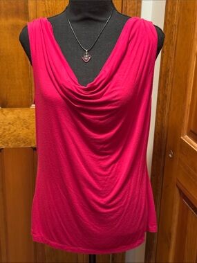 212 Collection Draped Cowl Neck Sleeveless Camisole - Hot Pink